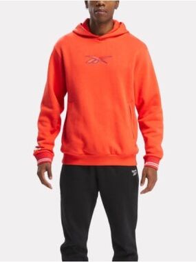 Reebok Men's Bright Orange Pullover Hoodie with Subtle Logo